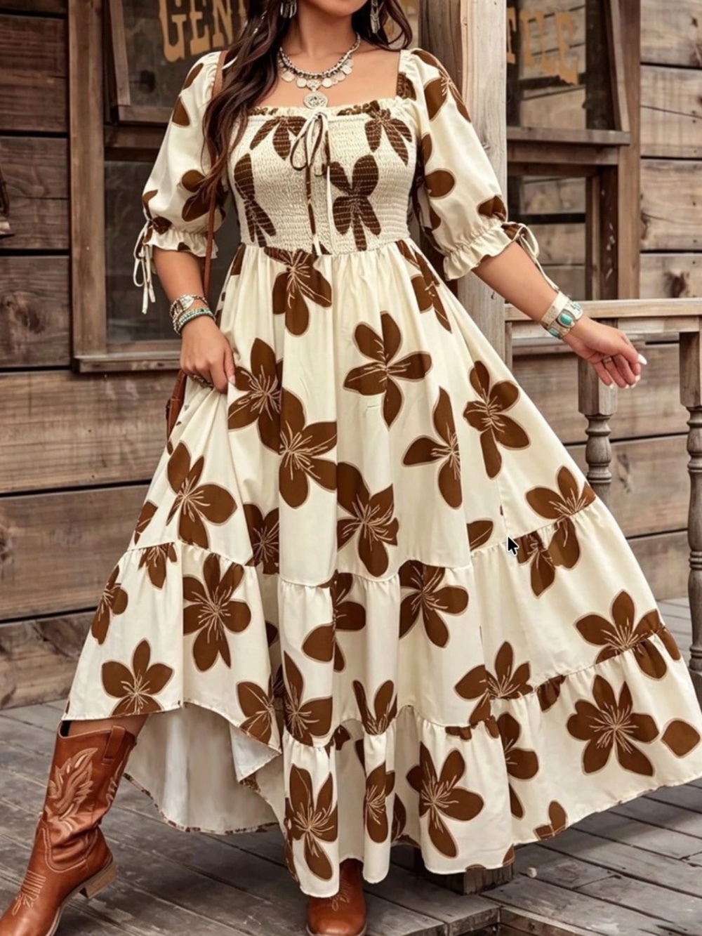 Plus Floral Print Off Shoulder Short Sleeve Maxi dress  